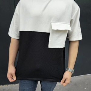Erkek Kısa Kol Yazlık Tişört Torba Cepli Parçalı T-Shirt - Siyah