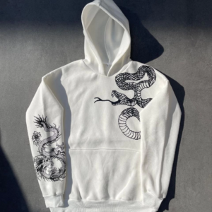 Erkek 3 İplik Pamuklu Kapüşonlu Baskılı Cepli Oversize Sweatshirt Hoodie - Beyaz