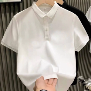 Erkek Polo Yaka Pike Kumaş Yazlık Tişört Düğmeli Düz kısa kol T-Shirt - Beyaz