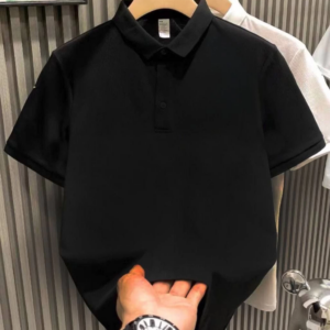 Erkek Polo Yaka Pike Kumaş Yazlık Tişört Düğmeli Düz kısa kol T-Shirt - Siyah